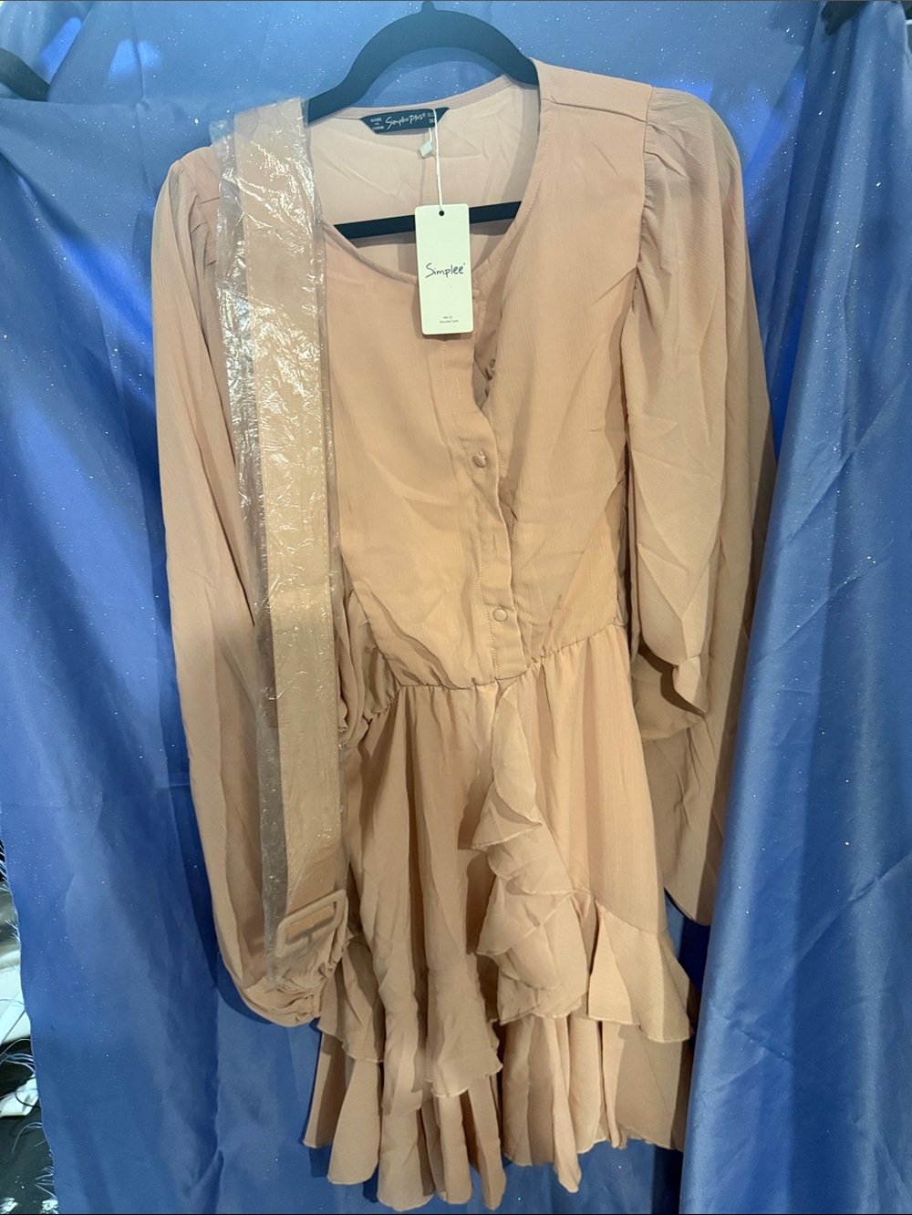 Simplee Apparel Blush Pink Ruffle Long-Sleeve Dress